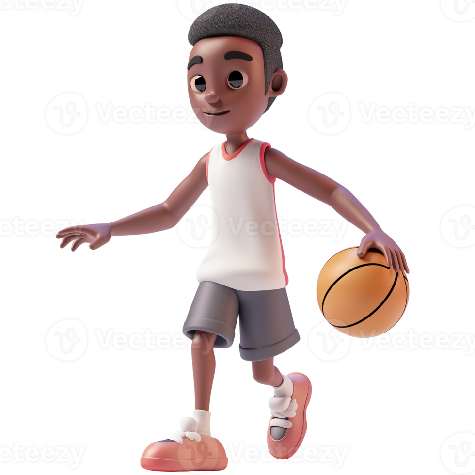 AI generated Cute black boy playing basketball, 3d design. Suitable for sports and hobbies png