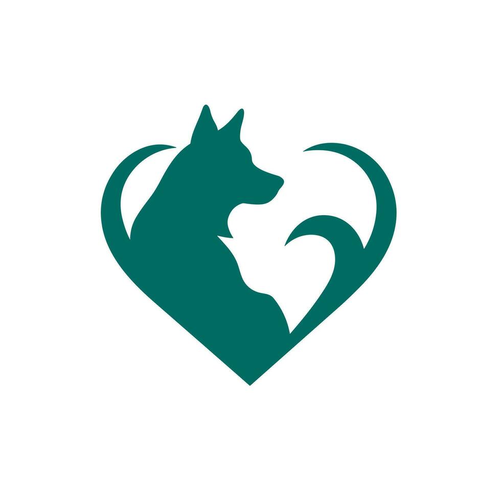 AI generated Dog spa service filled teal logo. Compassion care business value. Dog in heart shape simple icon. Design element. Ai art for corporate branding vector