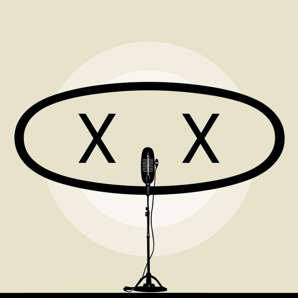 AI generated Stand microphone for radio flat monochrome initial logo idea. Podcast radio equipment. Letters inside oval shape. Graphic design vector