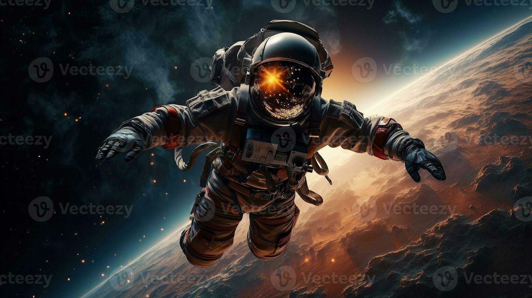 AI generated Astronaut in the outer space over the planet Earth Generative AI photo