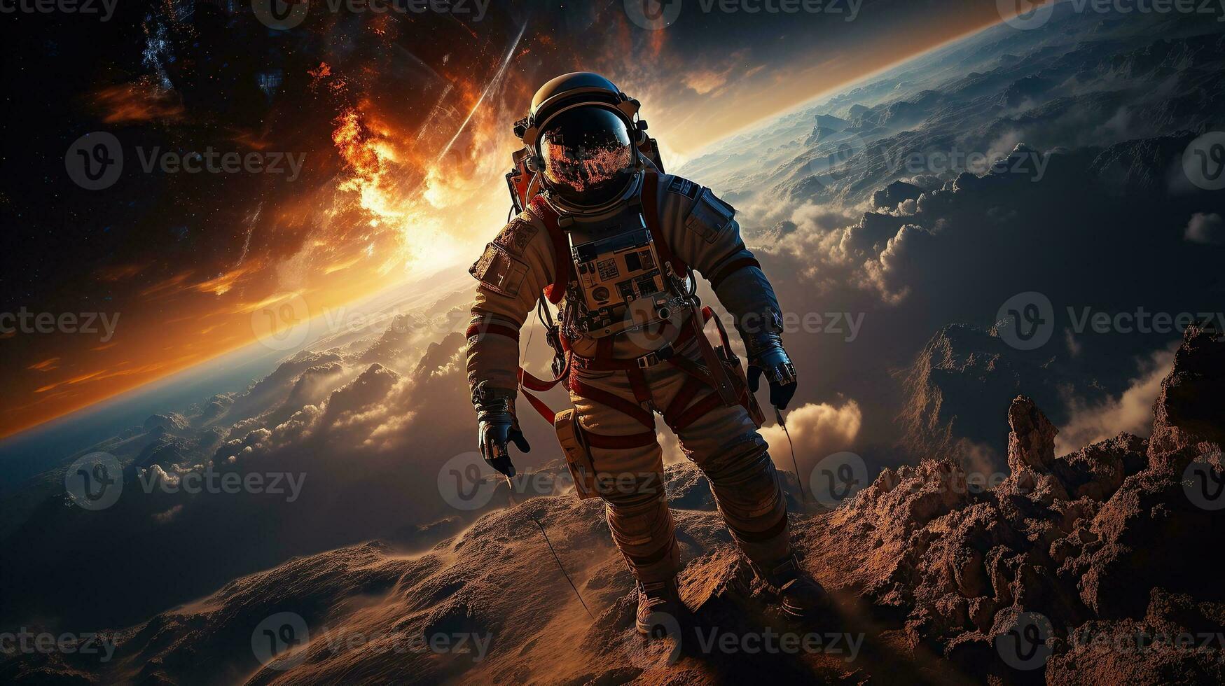 AI generated Astronaut in the outer space over the planet Earth Generative AI photo