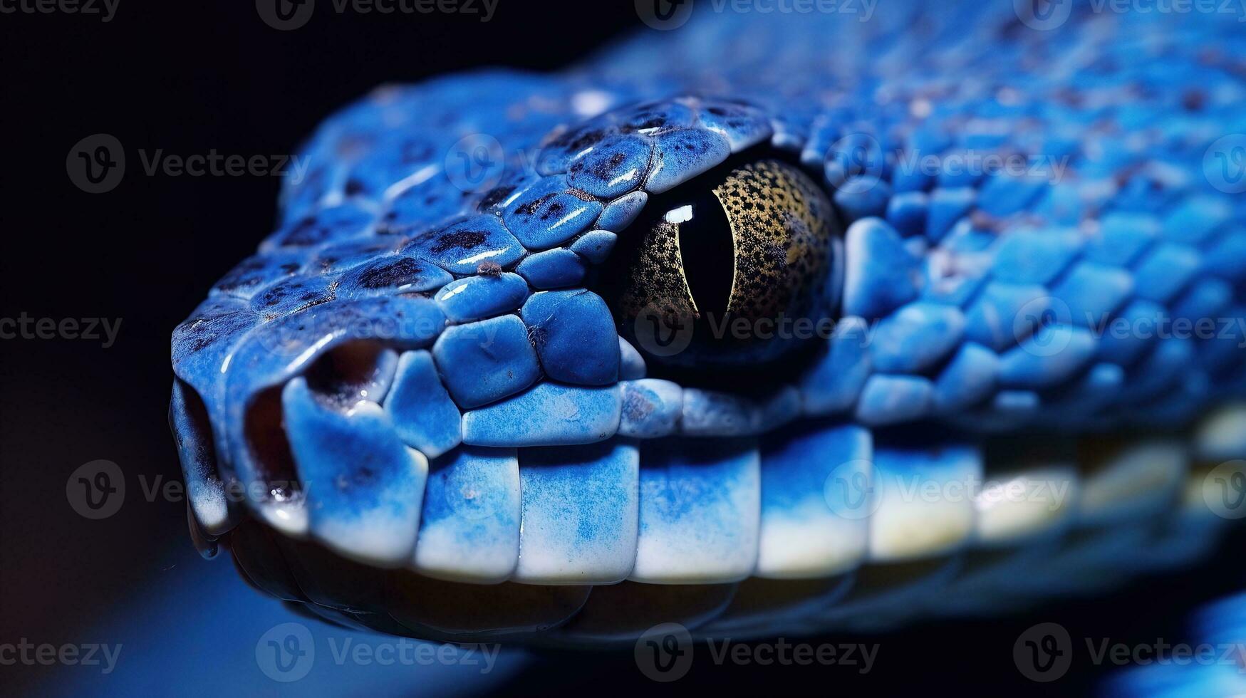 AI generated Blue viper snake closeup face Generative AI photo