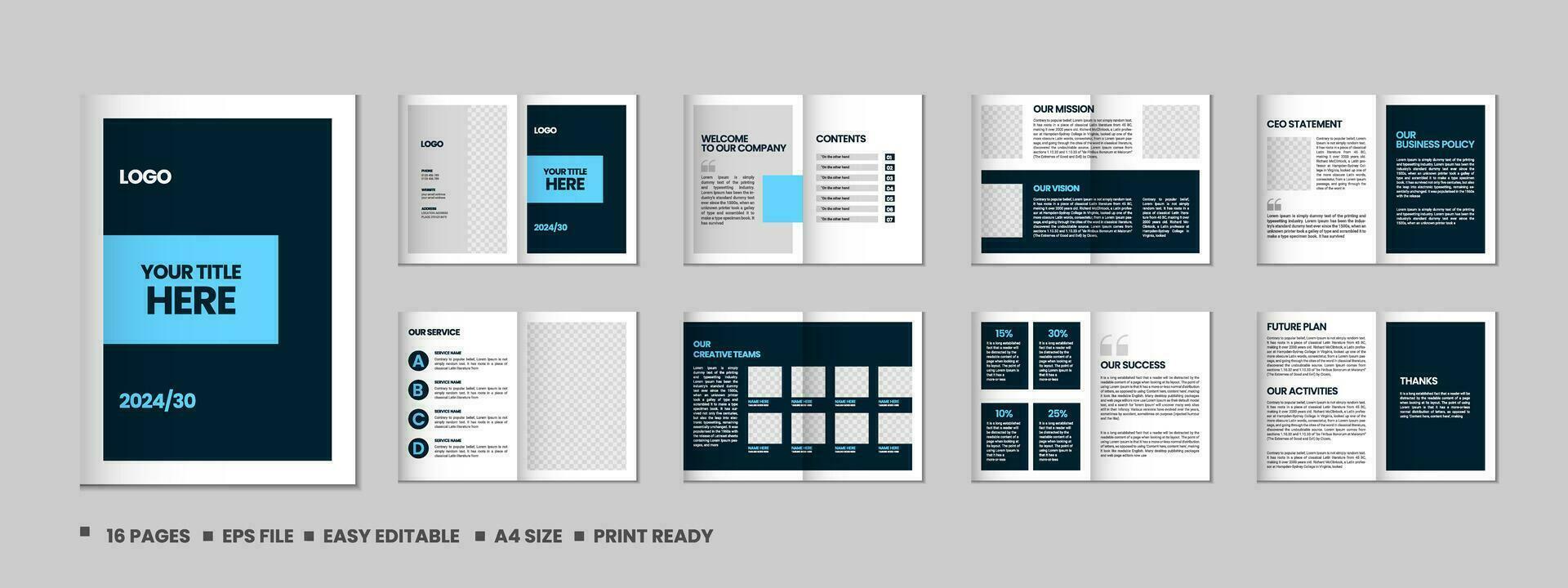 Company profile, multipage flyer brochure, 16 pages portfolio magazine, annual report, catalog and a4 multipage template design vector