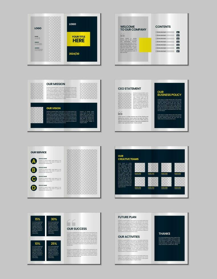 empresa perfil, multi página volantes folleto, dieciséis paginas portafolio revista, anual informe, catalogar y a4 multi página modelo diseño vector