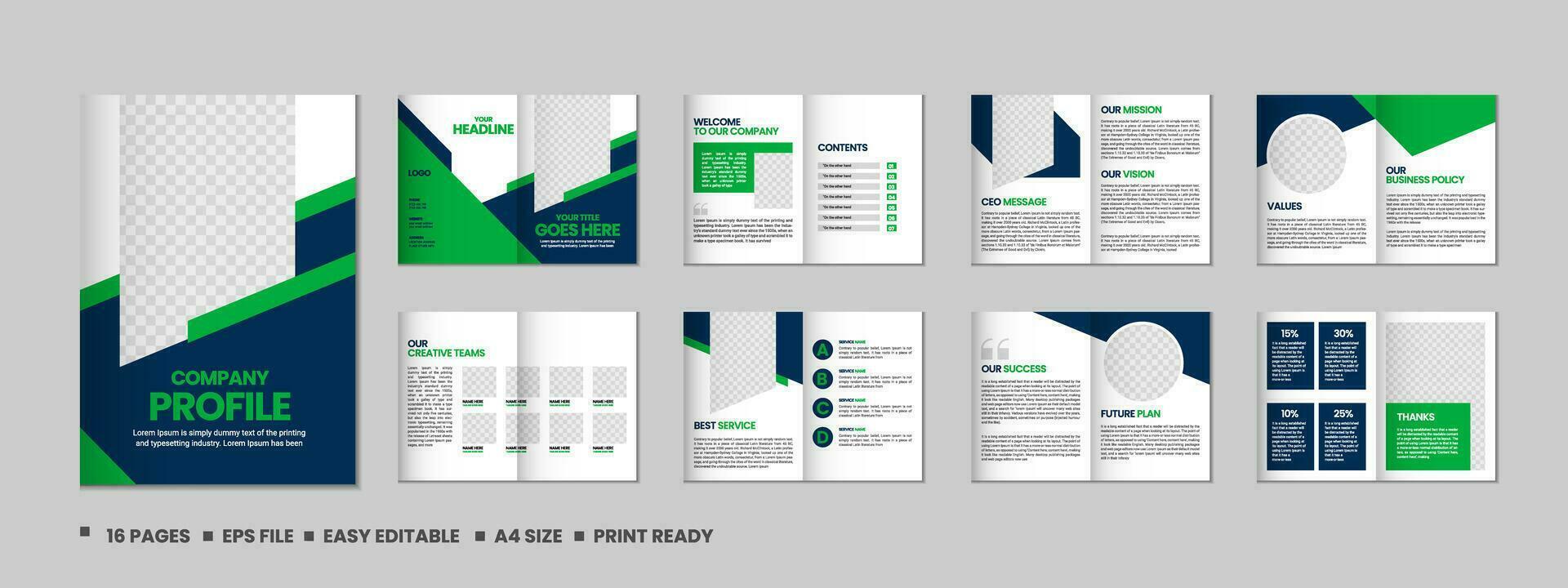 Company profile, multipage flyer brochure, 16 pages portfolio magazine, annual report, catalog and a4 multipage template design vector