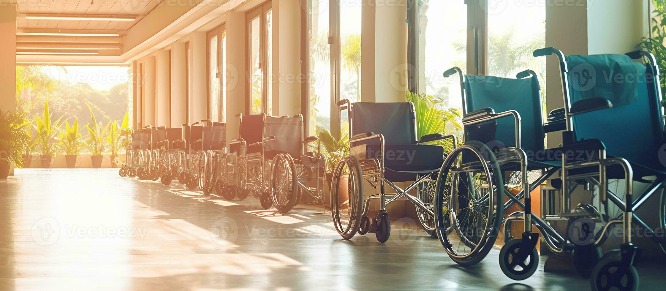 ai generado sillas de ruedas en el hospital foto