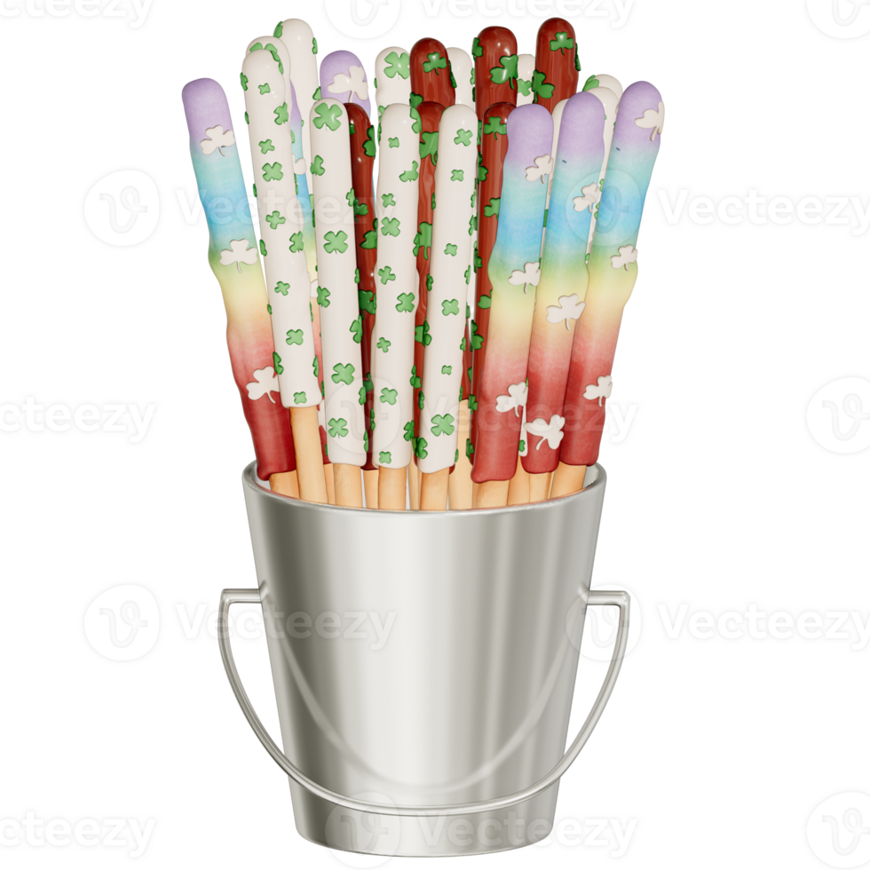 St. Patrick's day dessert Biscuit sticks on transparent background, 3D Rendering png