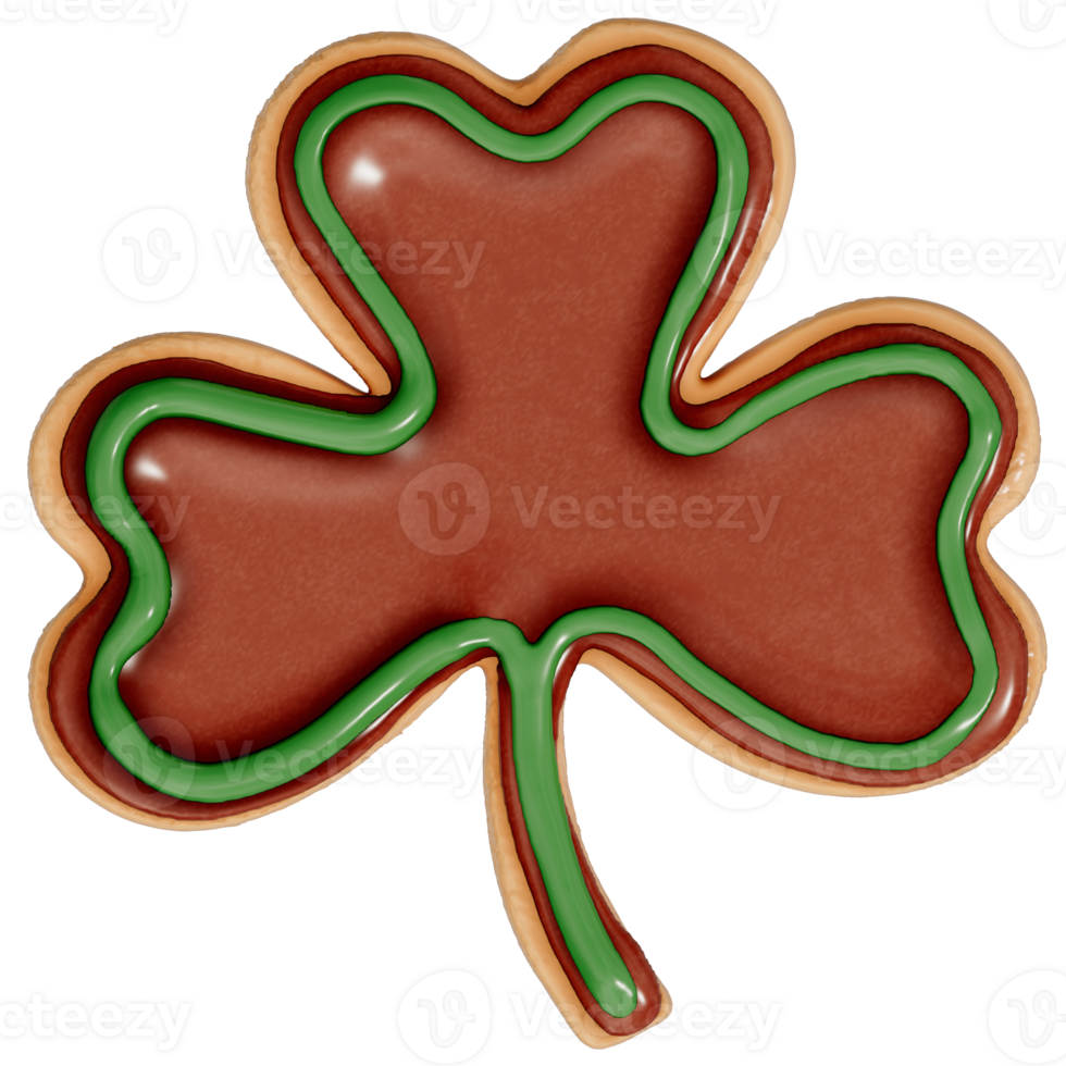 St. Patrick's Day dessert Chocolate Mint Shamrock cookies on transparent background, 3D Rendering png