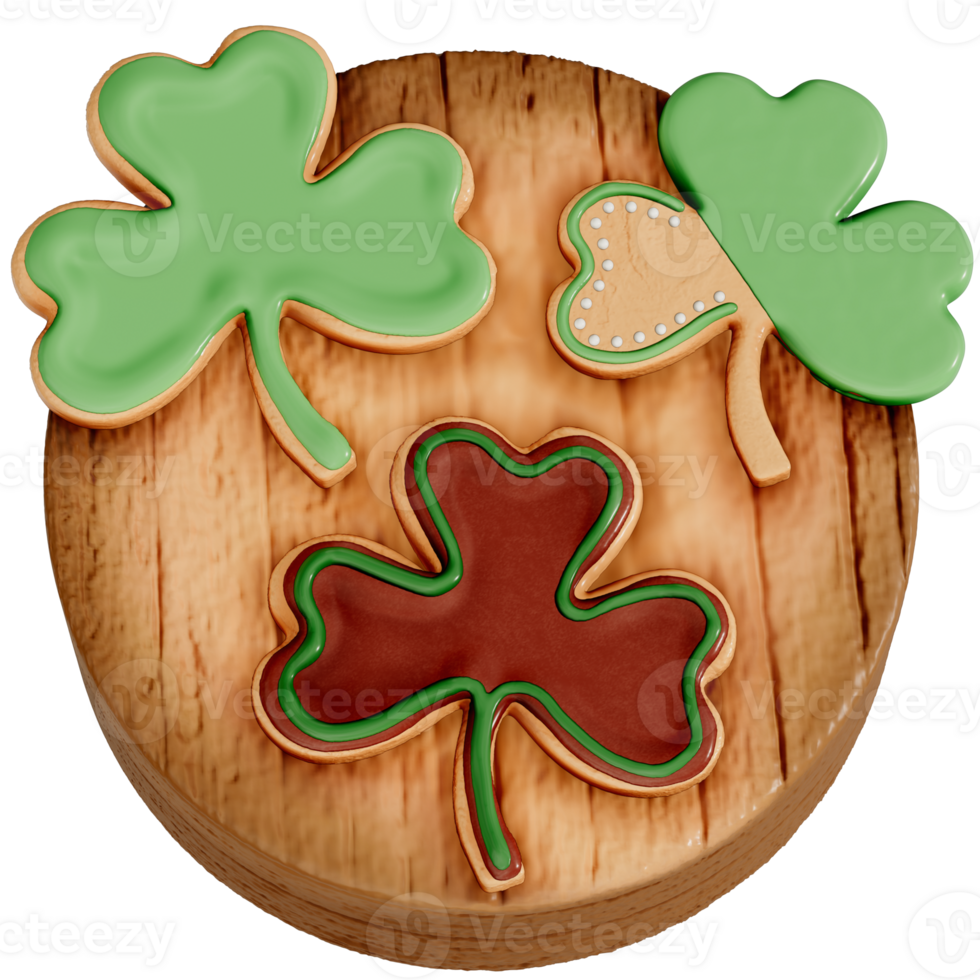 St. Patrick's Day dessert Chocolate Mint Shamrock cookies on transparent background, 3D Rendering png