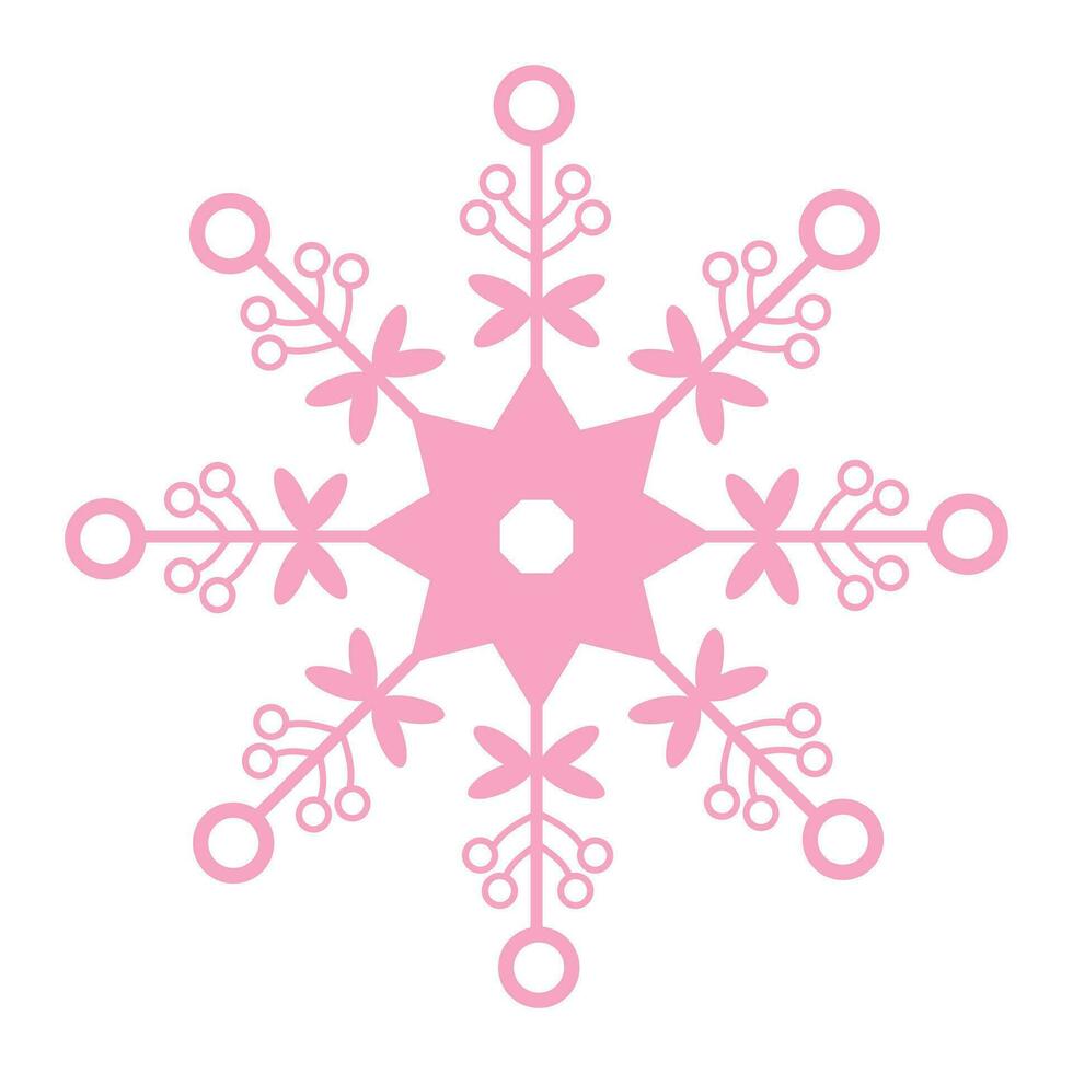 Pink snowflake. Christmas design. Vector illustration isolated on white background