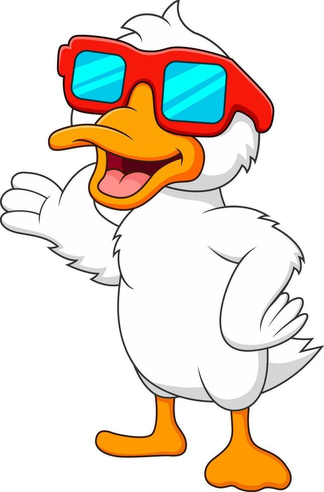 Cartoon cute duck mascot using glasses in summer vector