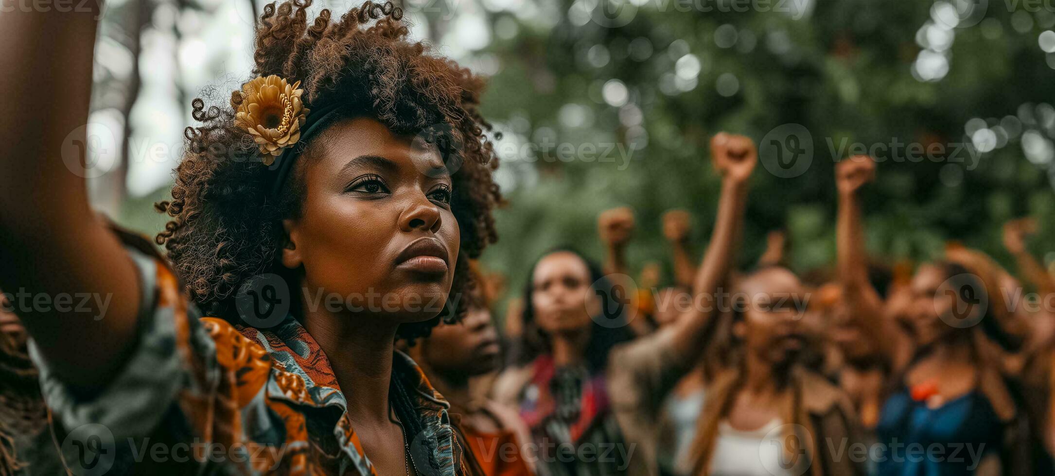 AI generated Unified Strength, Woman and Raised Fists photo