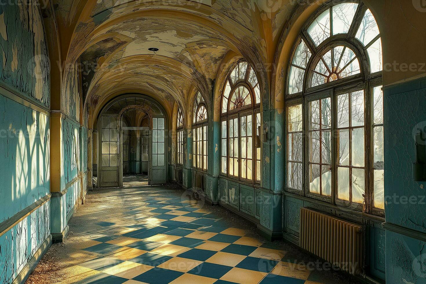 AI generated Sunlight Caresses Abandoned Halls Forgotten Grace photo