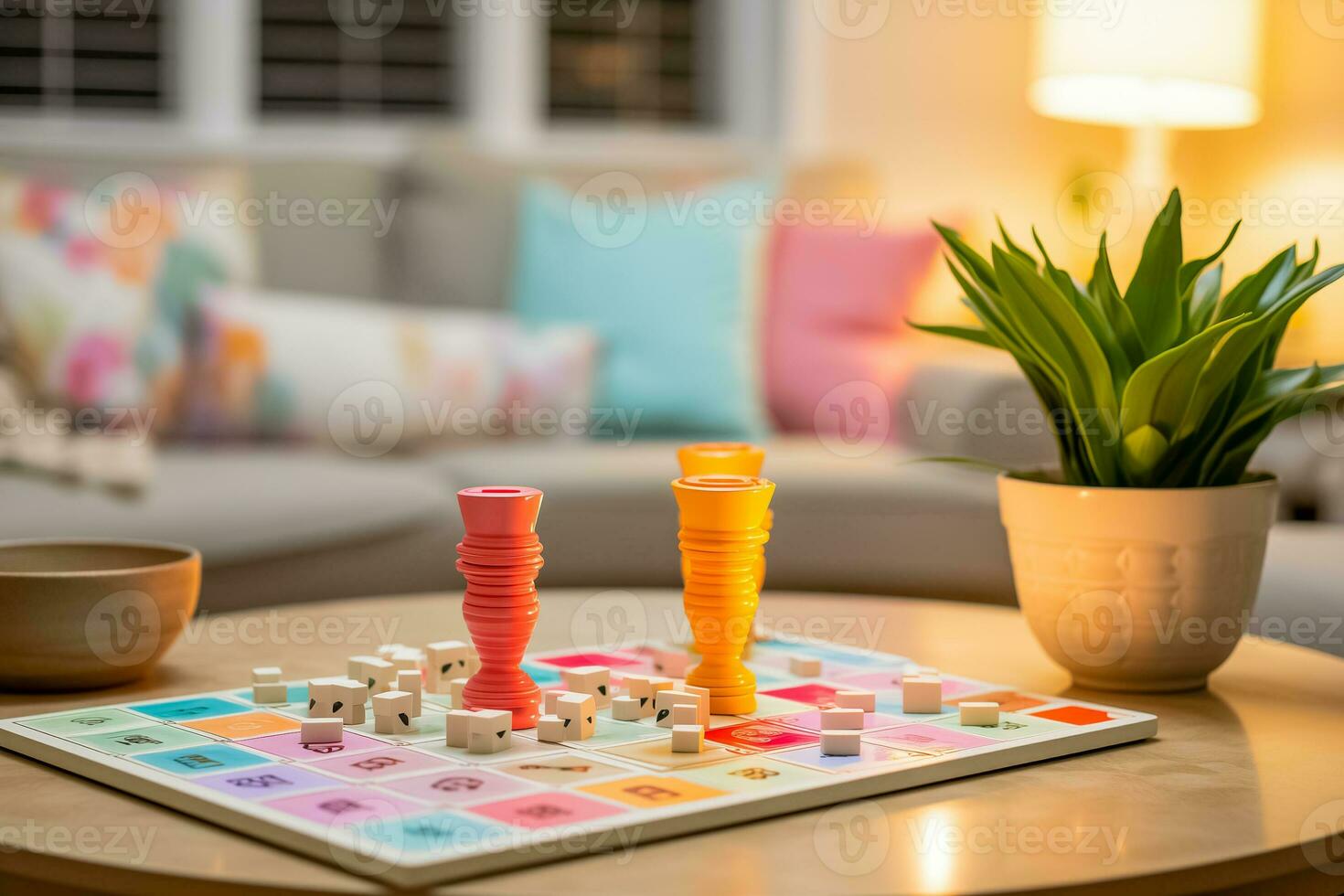 AI generated Cozy Family Board Game Evening Setup photo