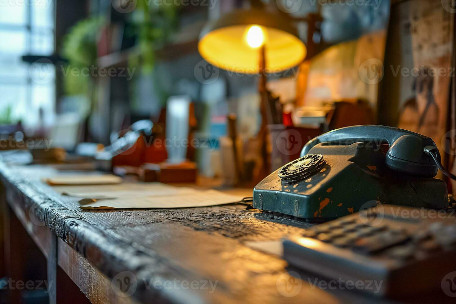 AI generated Retro Office Ambiance with Rotary Phone photo