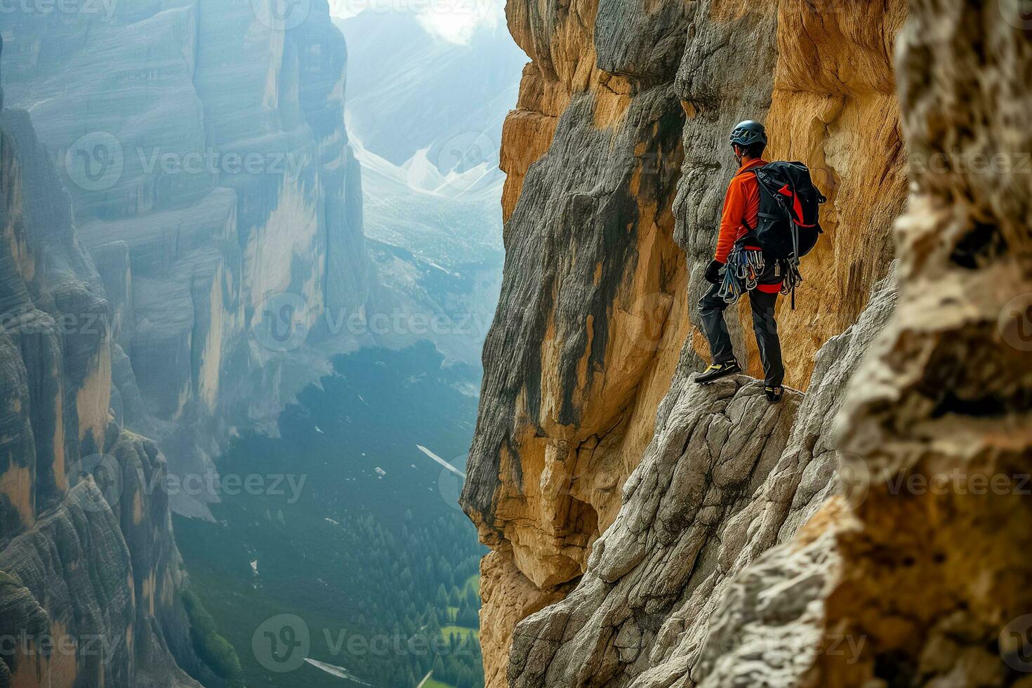 AI generated Mountaineer Conquers Majestic Alpine Vista photo