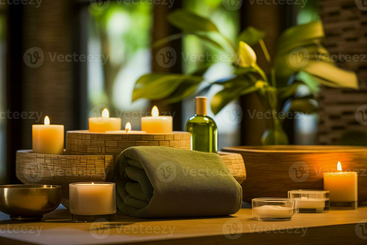 AI generated Serene Spa Oasis with Candles Ambiance photo