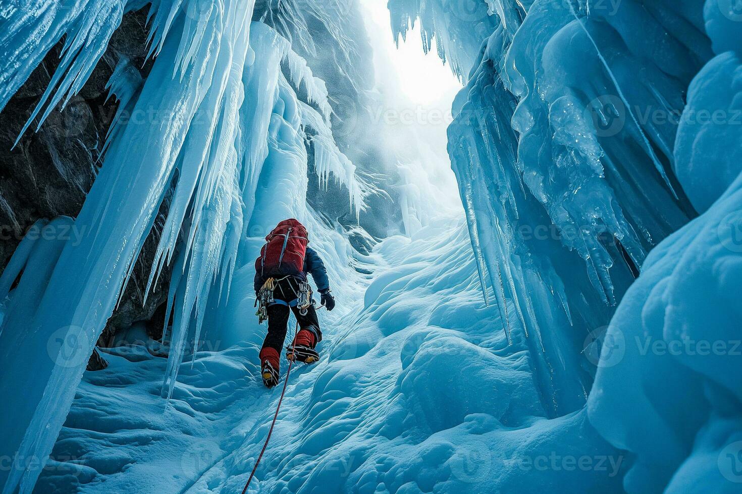 AI generated Icy Crevasse Climb, Extreme Winter Ascent photo