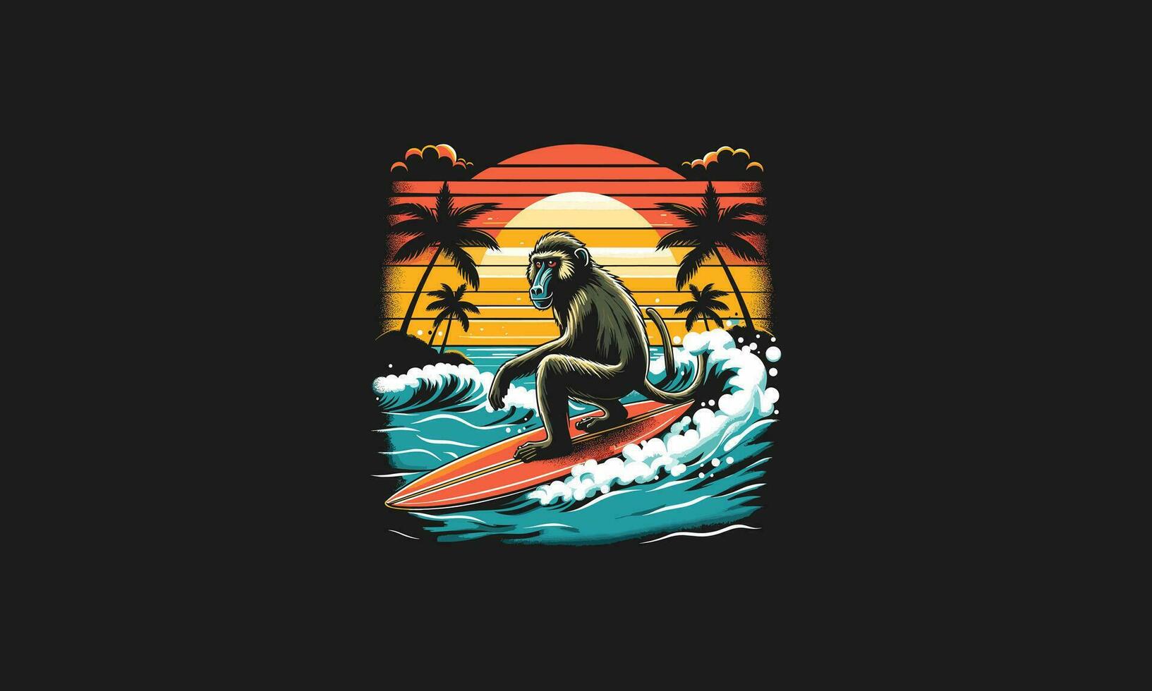 monkey playing surfing on sea vector artwork design