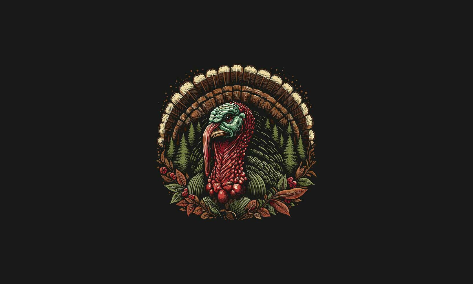 head turkey on forest vector illustration artwork design