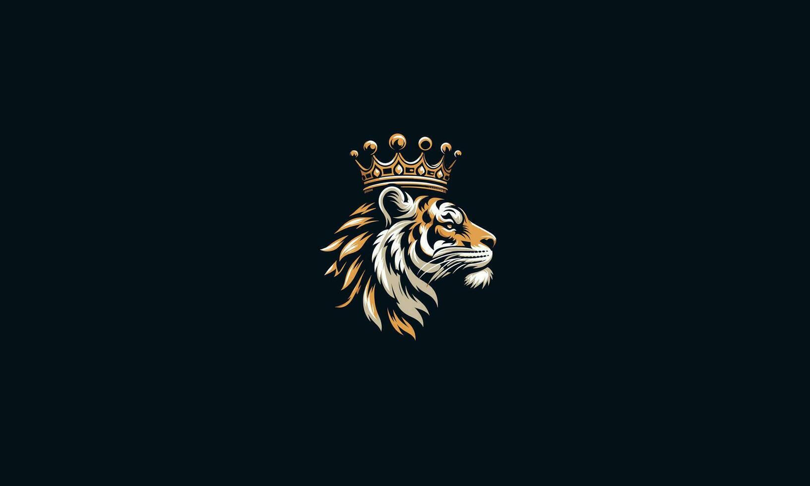 head tiger wearing crown vector mascot design