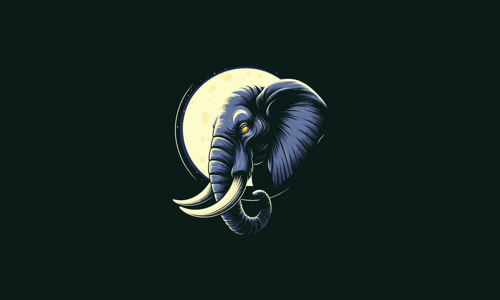 cabeza elefante con Luna vector ilustración mascota diseño
