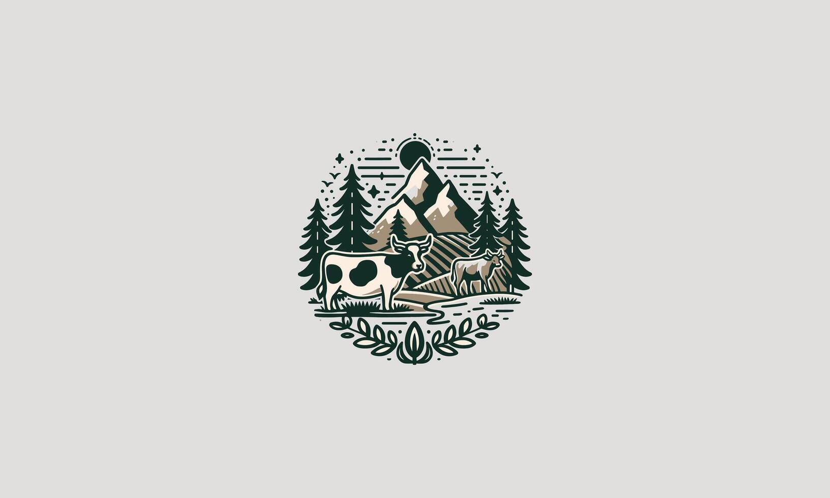 head cow on mountain forest vector artwork design