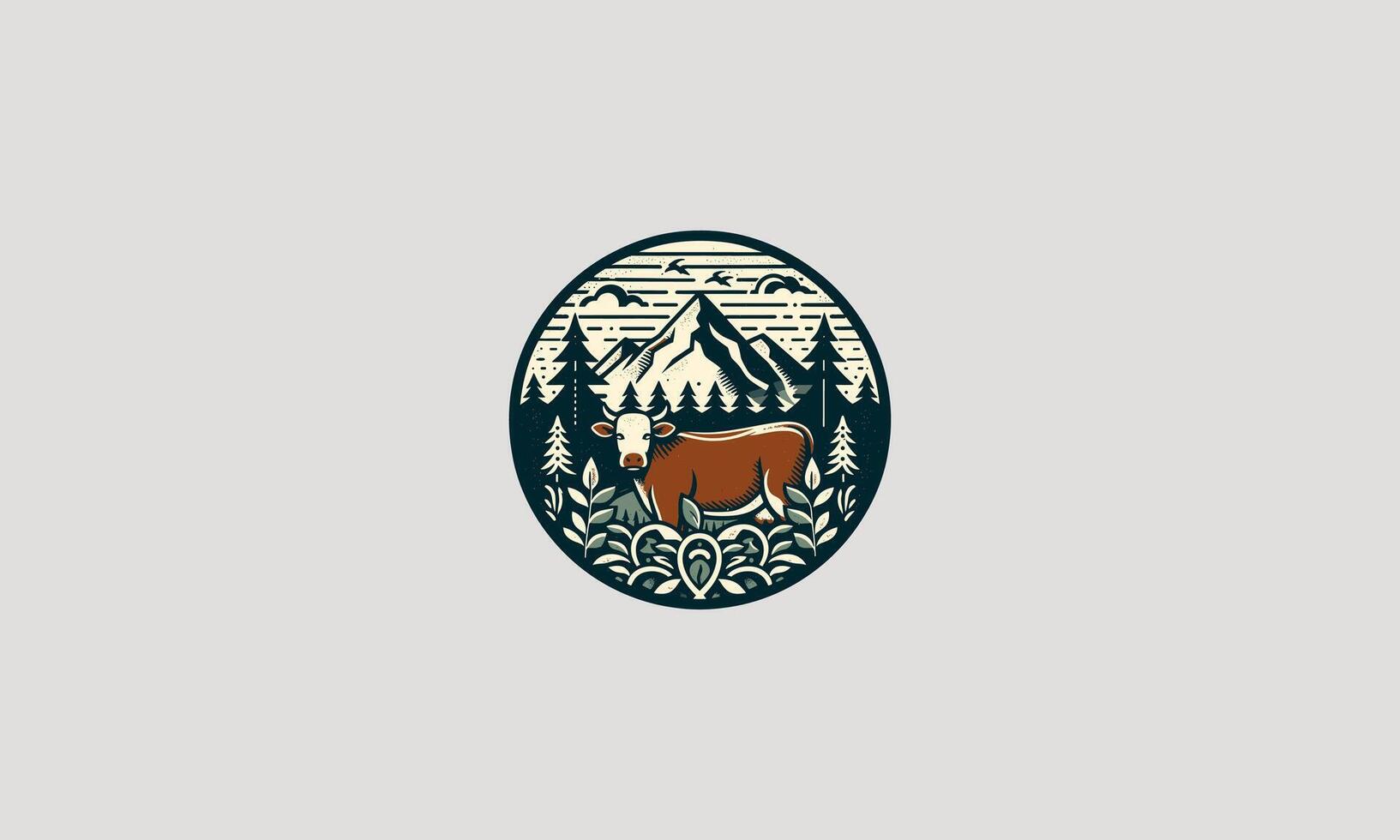 head cow on mountain forest vector artwork design