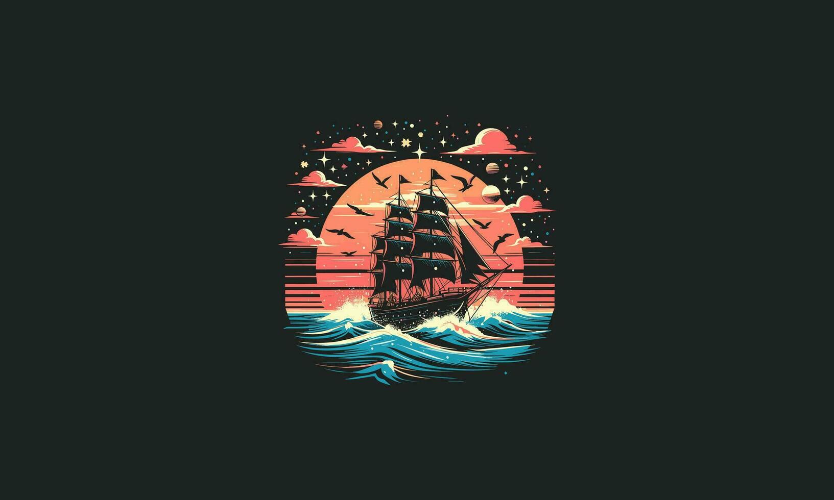 ship on sea night vector illustration artwork design