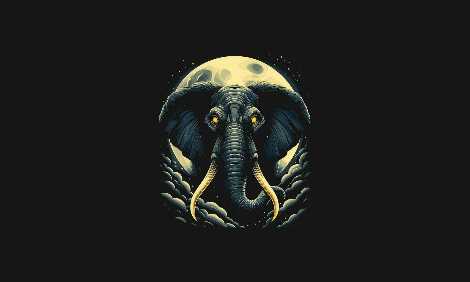 head elephant with moon vector artwork design