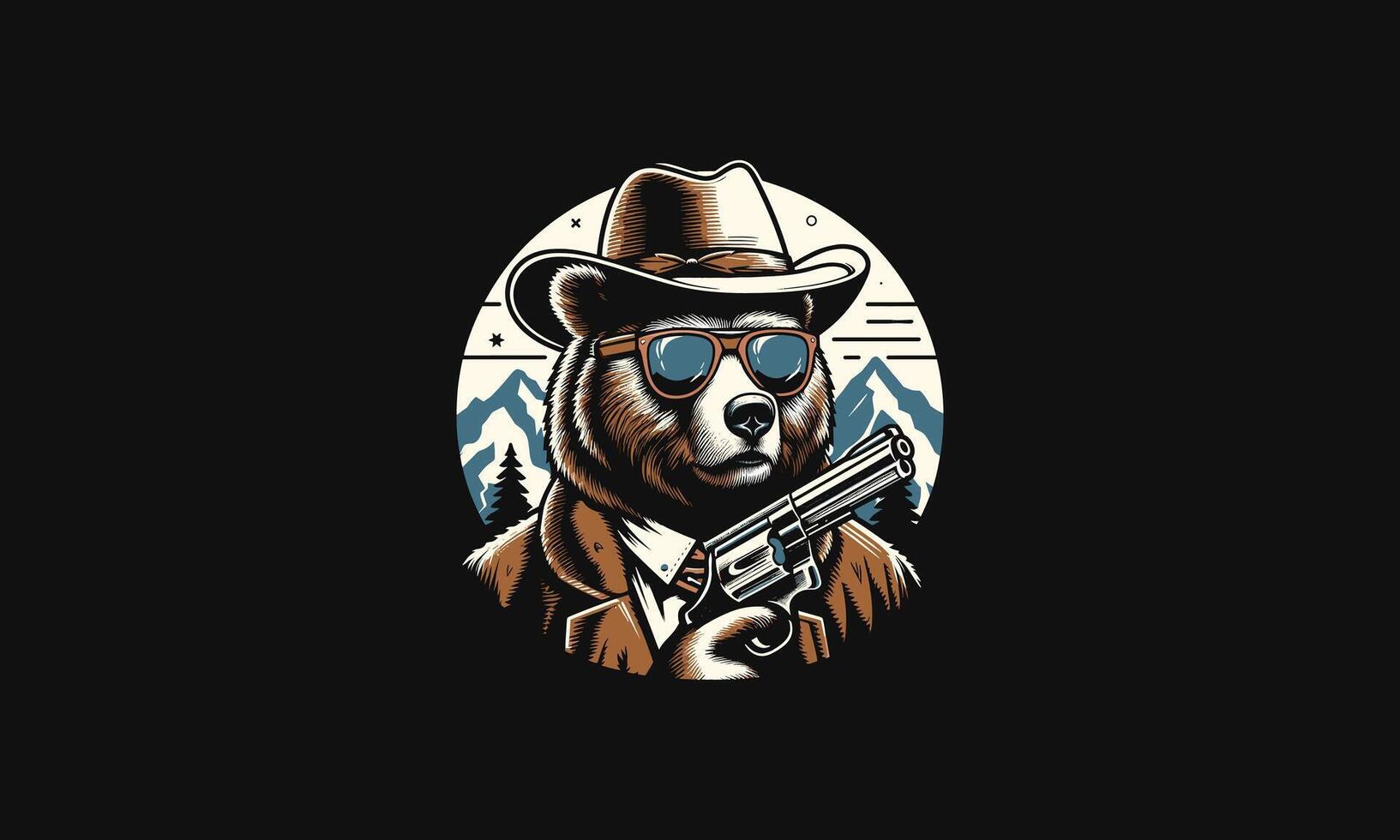 bear wearing hat with gun on mountain vector artwork design