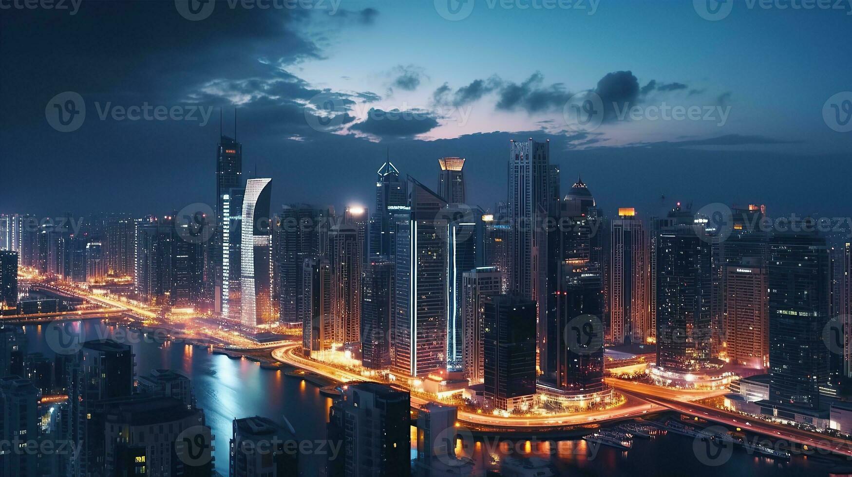 AI generated Generate a cityscape image capturing a city skyline at night photo