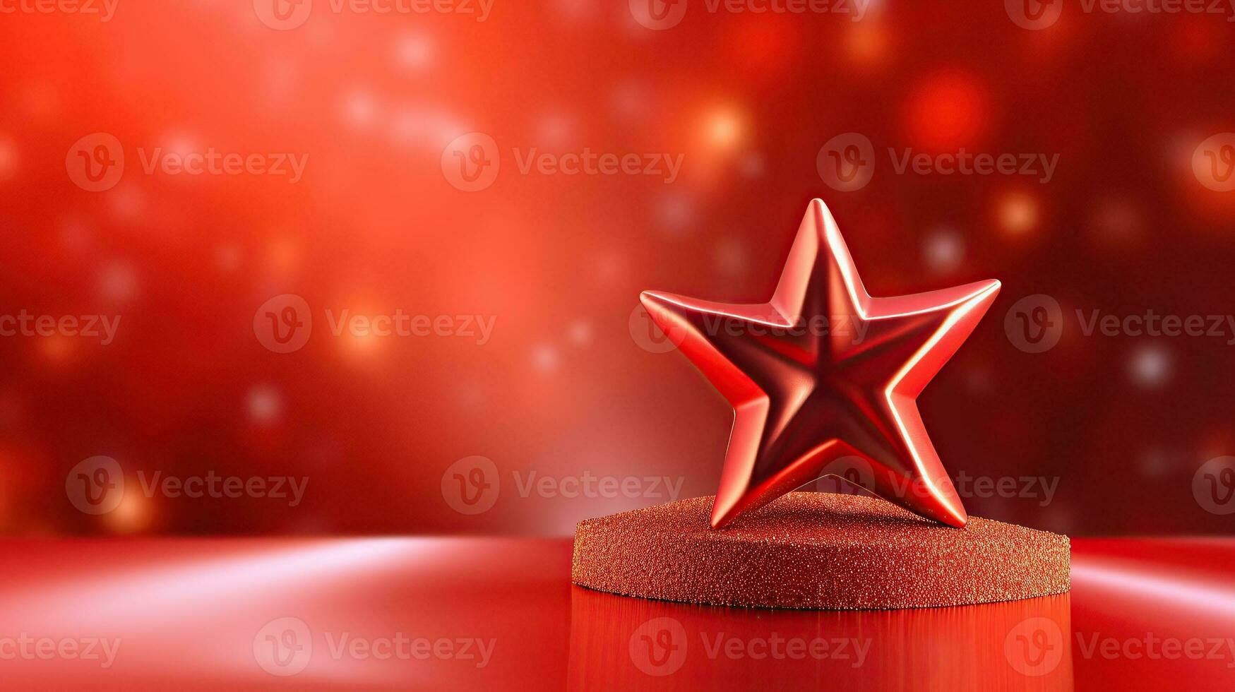 AI generated 3d star on red background decorated with curves and glitter Generative A photo