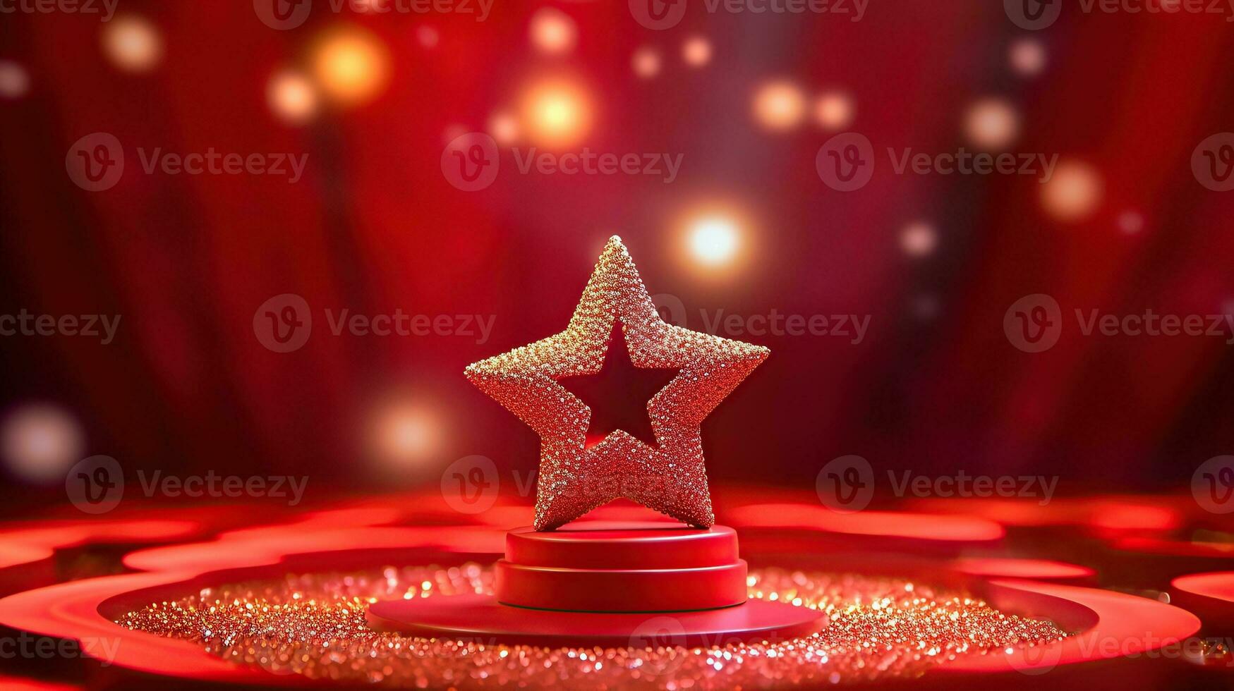 AI generated 3d star on red background decorated with curves and glitter Generative A photo