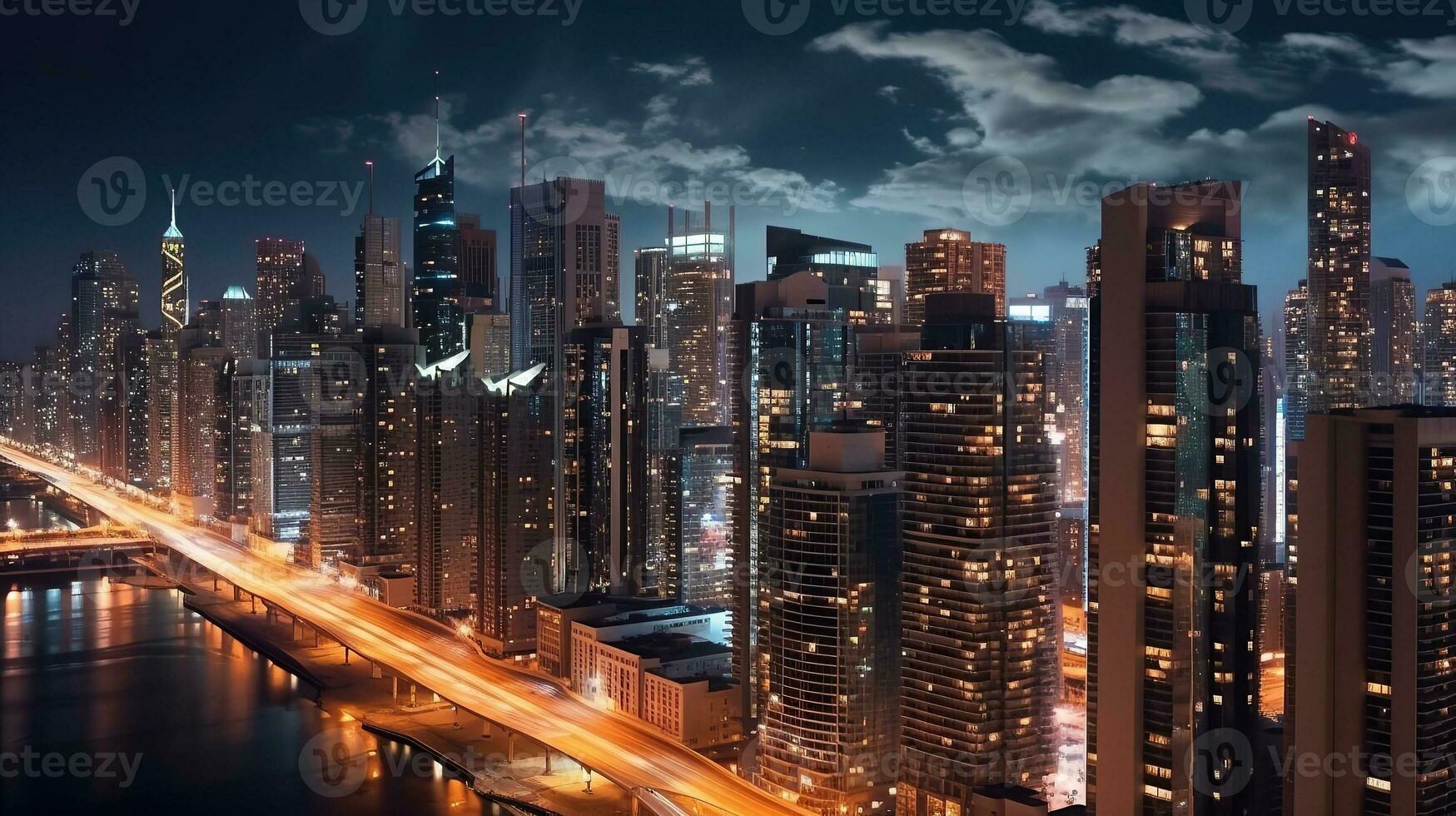 AI generated Generate a cityscape image capturing a city skyline at night photo