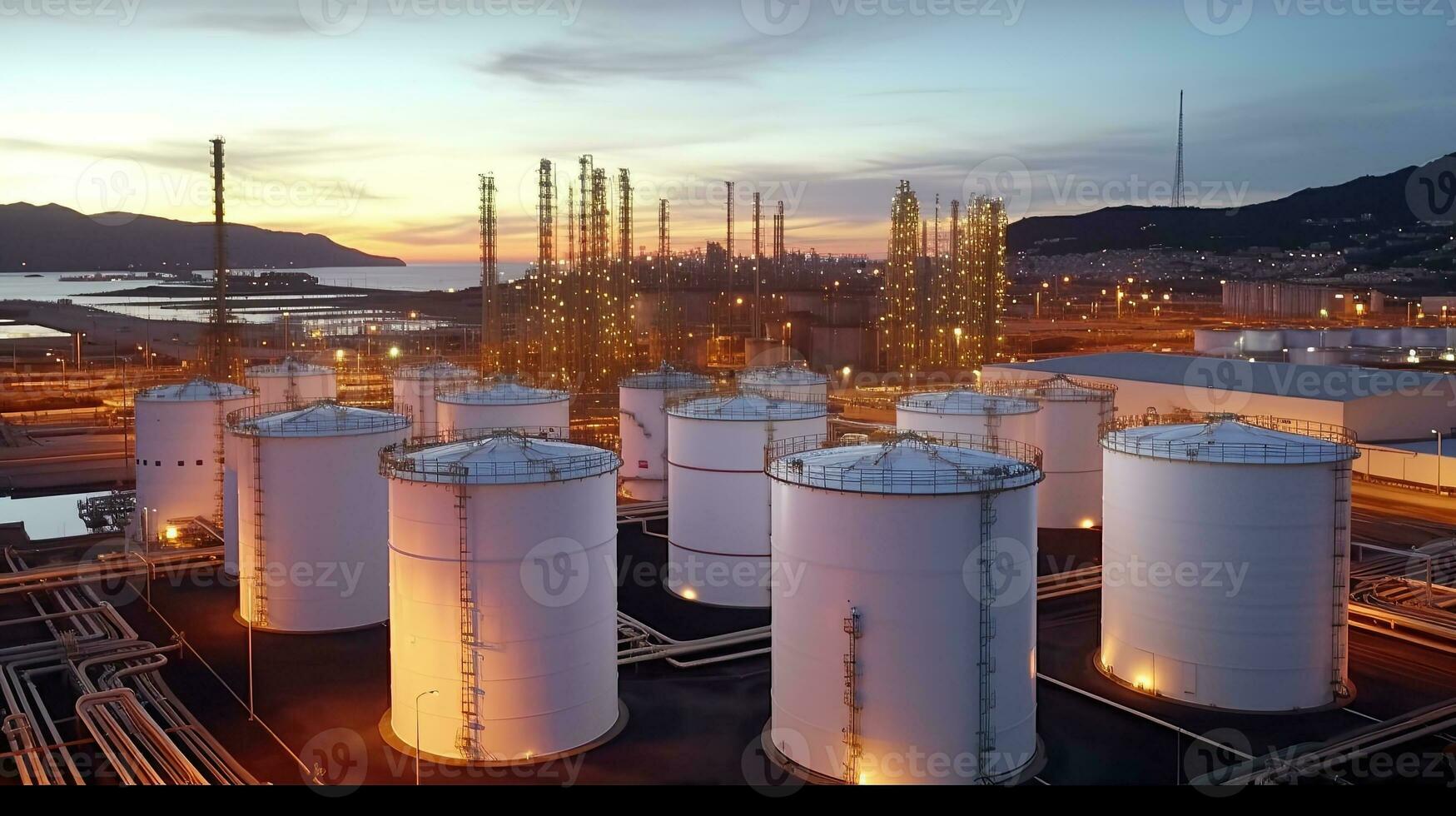 Tank farm storage chemical petroleum petrochemical refinery product at oil storage terminal company Generative AI photo