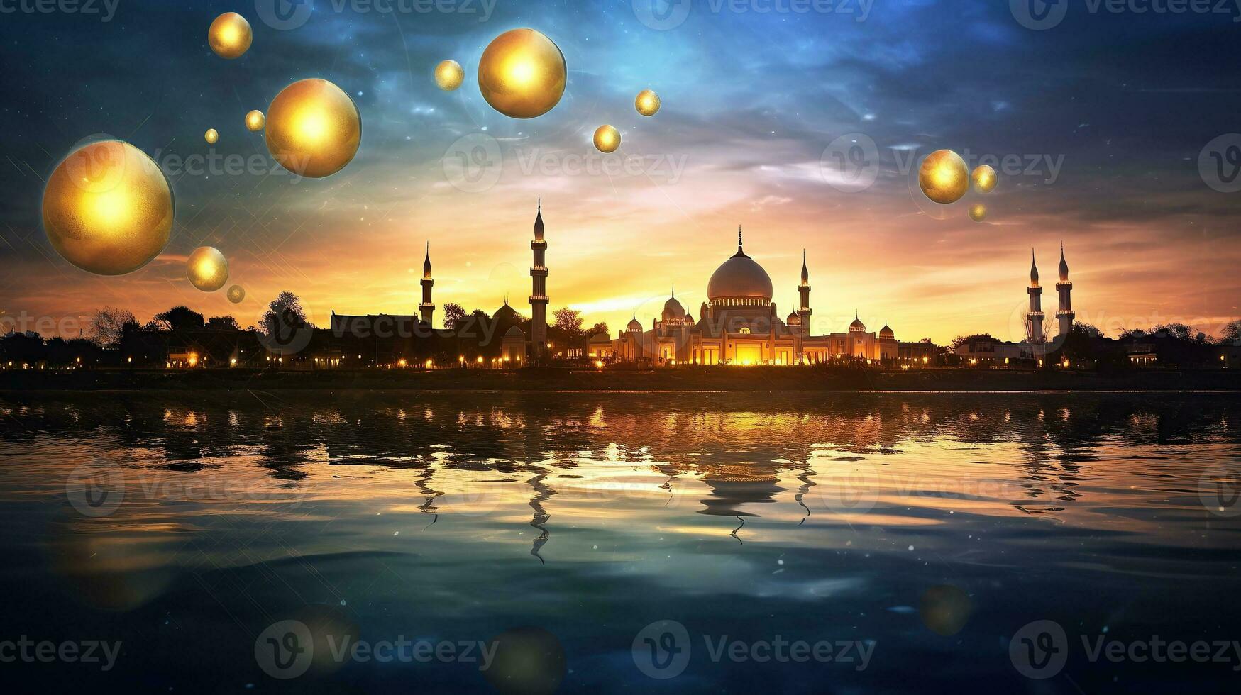 illustration of amazing architecture design of muslim mosque ramadan concept AI photo