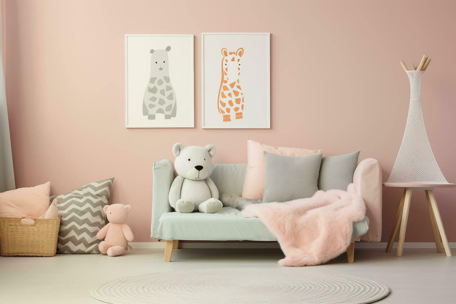 AI generated Adorable Chic Children's Pastel Animal Fashion Delight photo