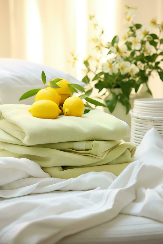 AI generated Fresh Beginnings Trendy Spring Cleaning in Yellow and Green photo