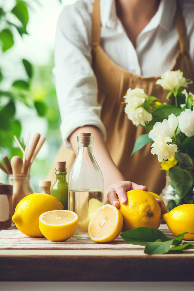 AI generated Woman Crafting DIY Cleaners for Natural Spring Cleaning photo