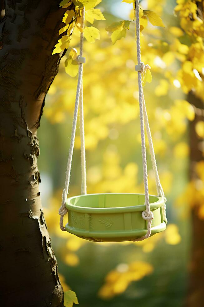 AI generated Nature's Playground Baby Swing Hanging from a Tree photo