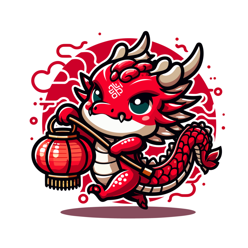 AI generated chinese new year cartoon dragon with lantern png