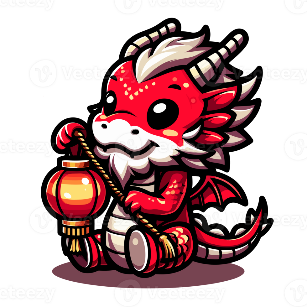 AI generated chinese new year dragon cartoon character with lantern png