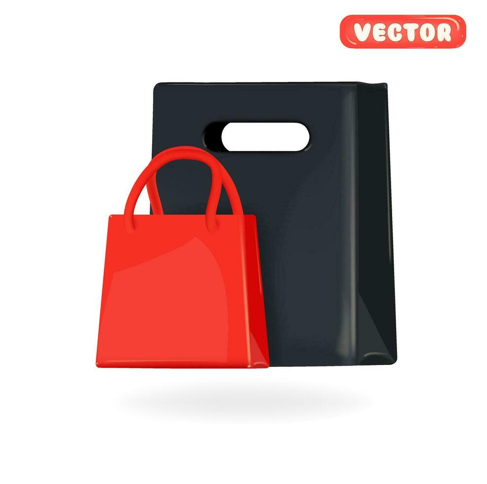 3d shopping bag icon. Vector render discount illustration. Sale concept