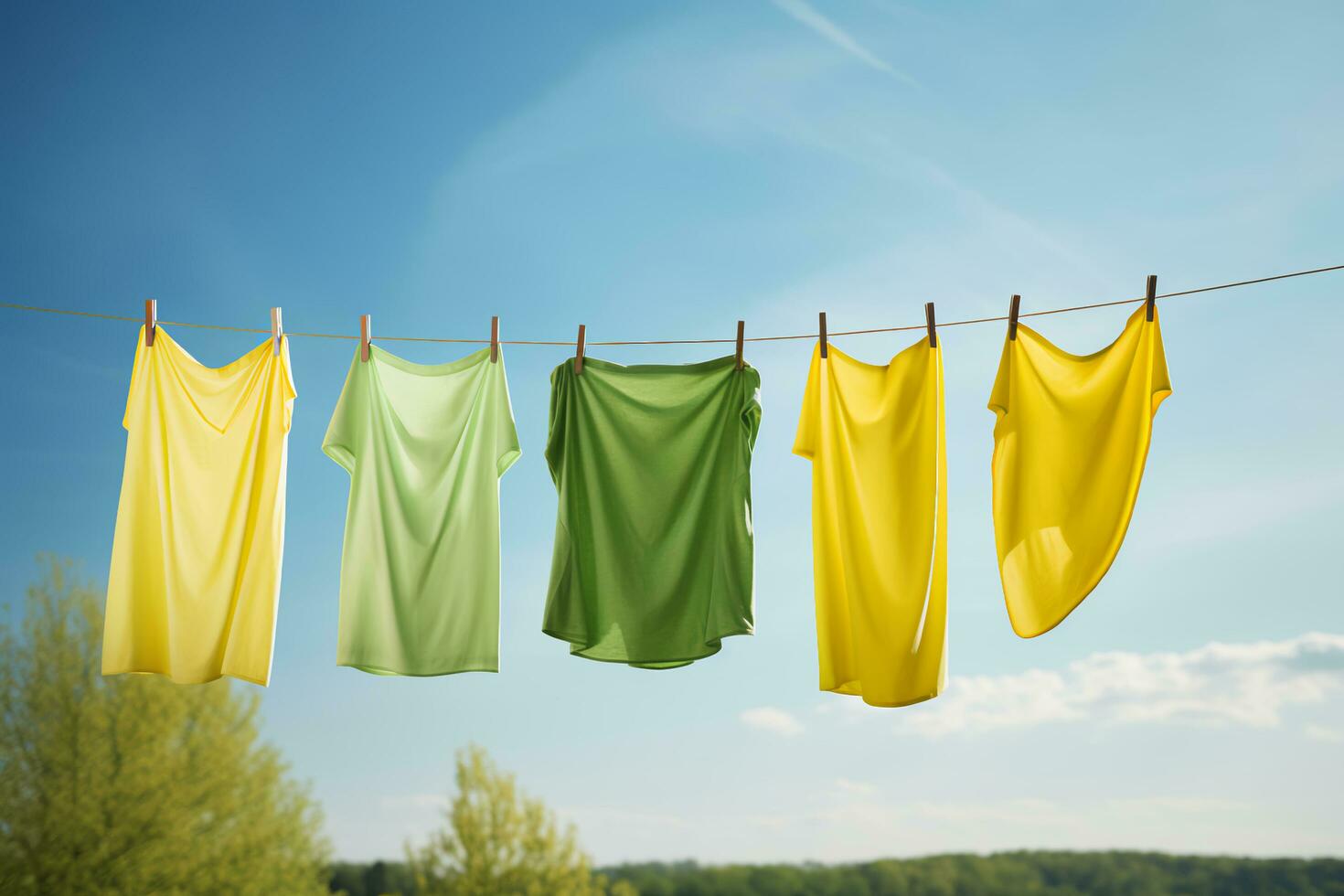 ai generado Fresco principios de moda primavera limpieza en amarillo y verde foto