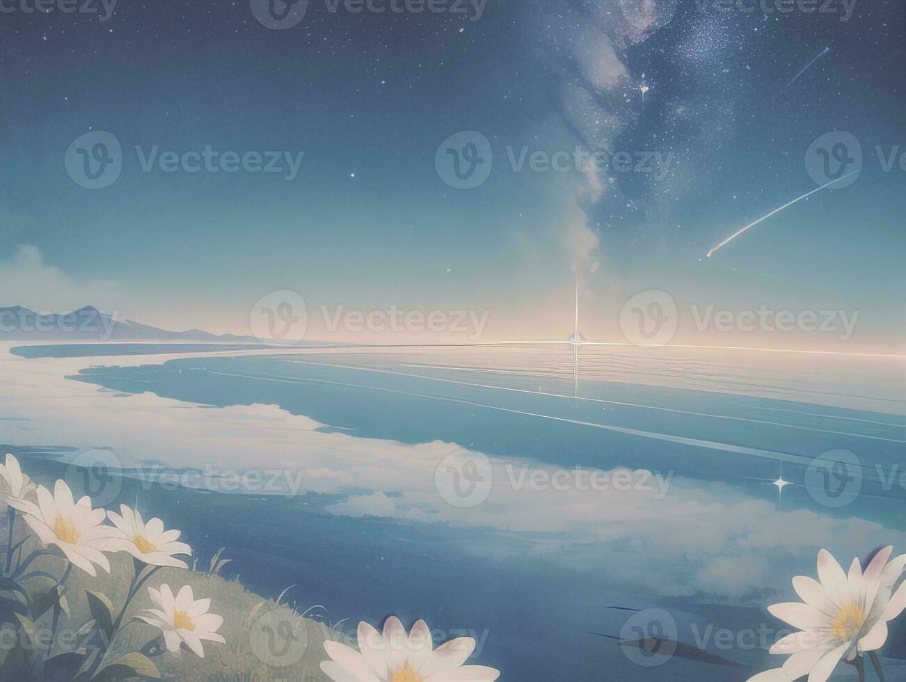 AI generated Orbiting Above Cloud Looking at the Celestial Starry Sky and Planet Far Beyond photo