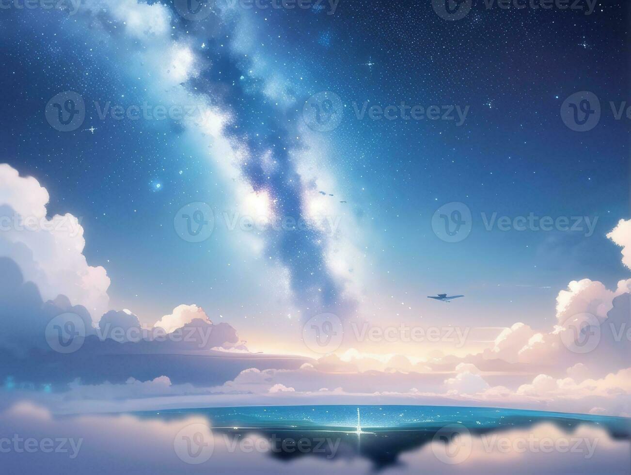 AI generated Orbiting Above Cloud Looking at the Celestial Starry Sky and Planet Far Beyond photo