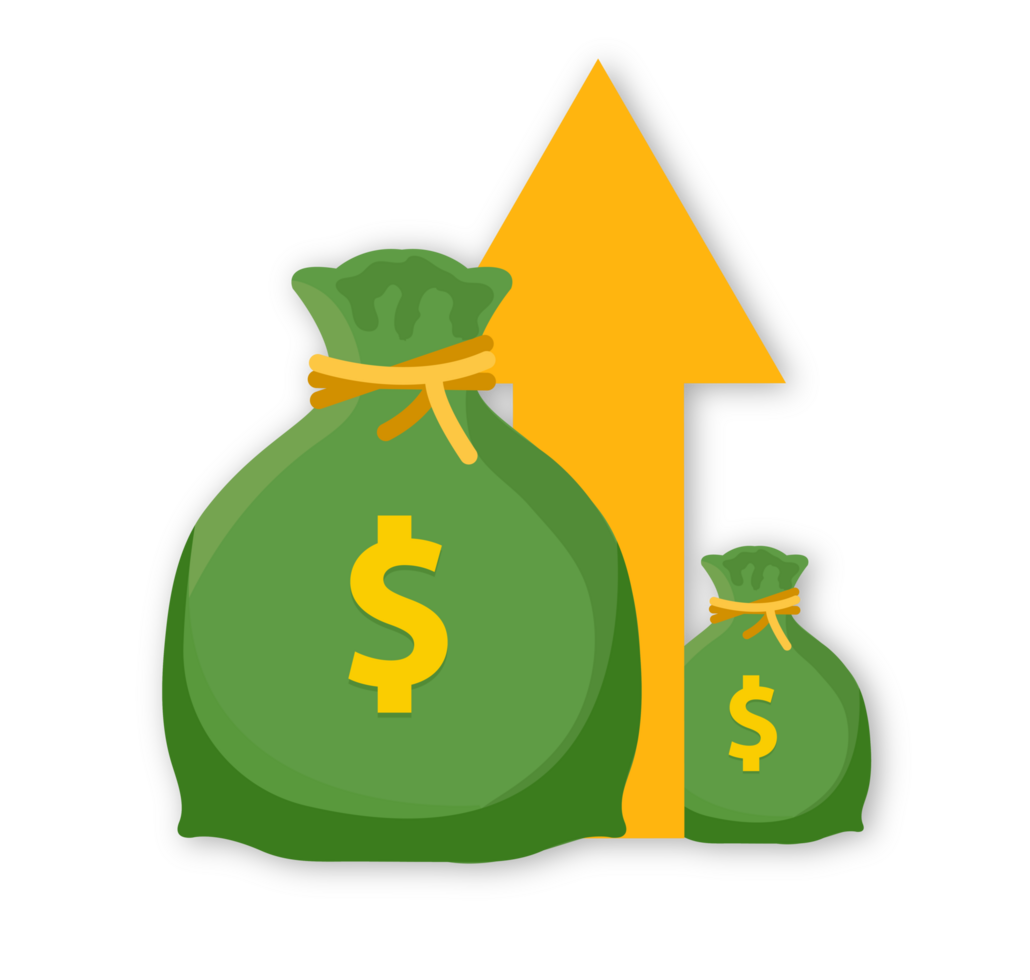 Money bank sign dollar bill banknotes, coin piles, tranperancy background with drop shadow png