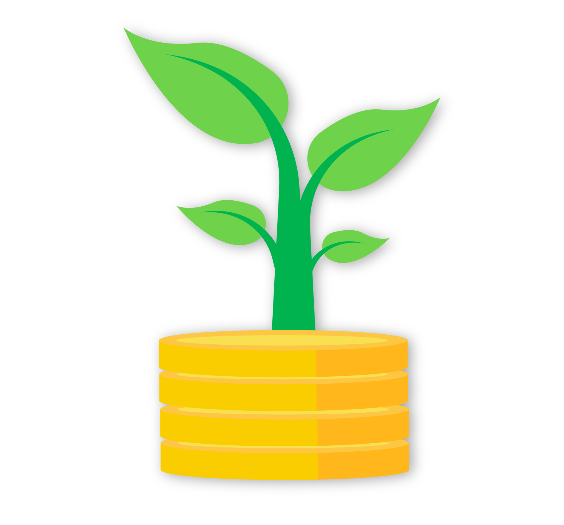 golden coin plant investment growth, transparent background with shadow