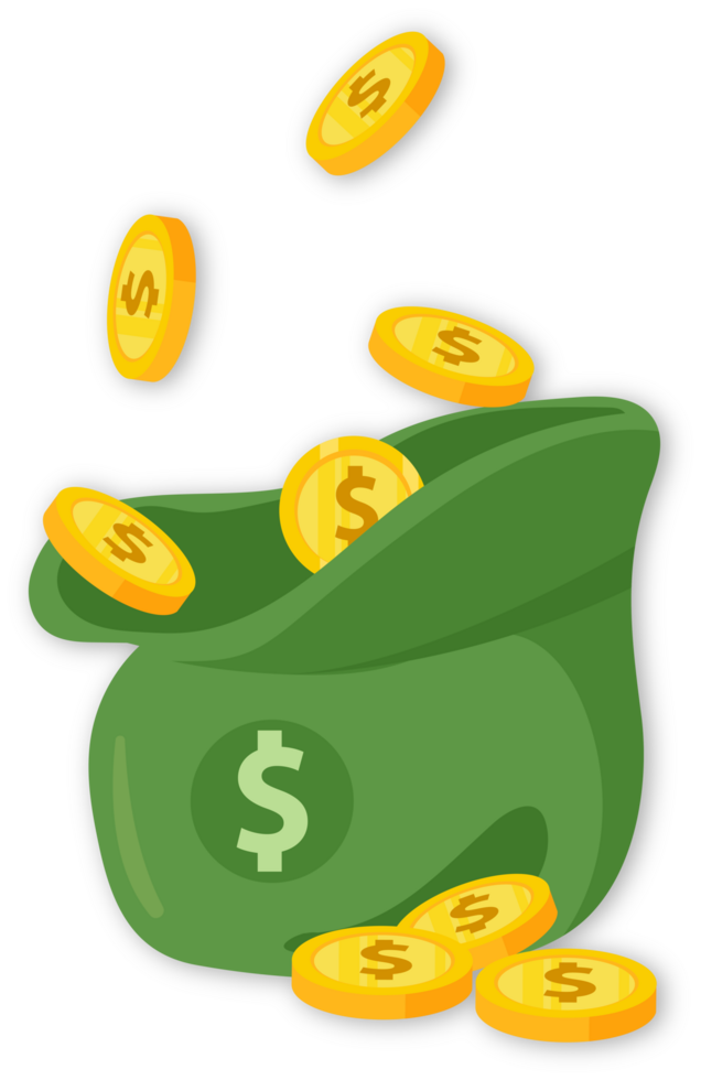 falling golden coin sign dollar with transperancy background. png